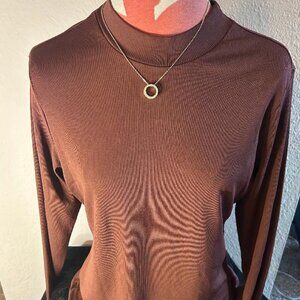 Shein Curve Mockneck Long Sleeve Ribbed Blouse size 1XL in color brown